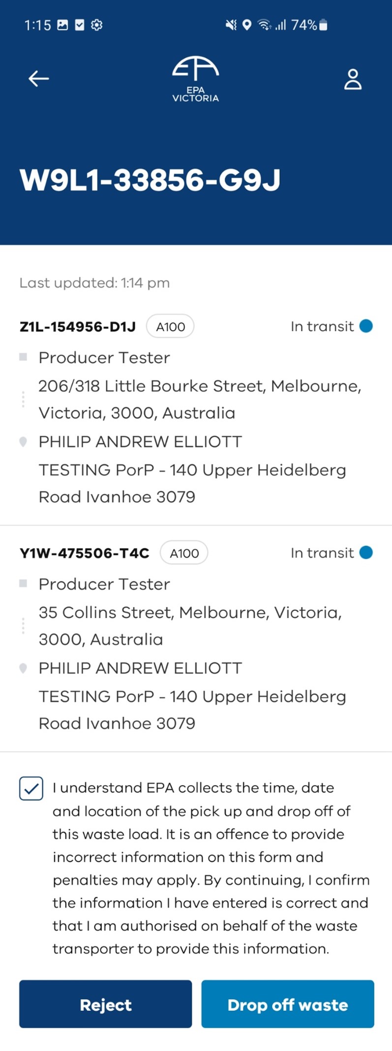 Data collection by EPA screen